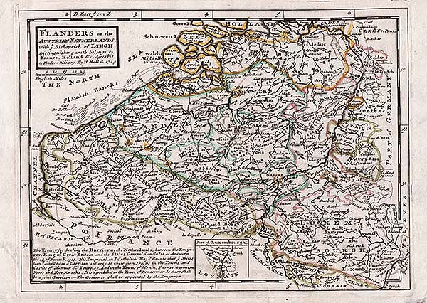 Flanders or the Austrian Netherlands With ye Bishoprick of Liege Distinguishing what belongs to France Holland & agreeable to modern history By H Moll Geogr