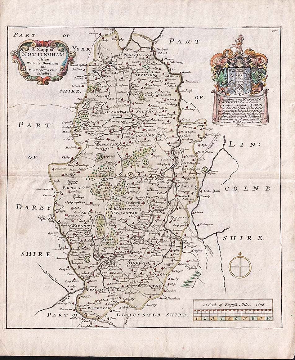 A Mapp of Nottingham Shire with its devisions and wapontakes described 