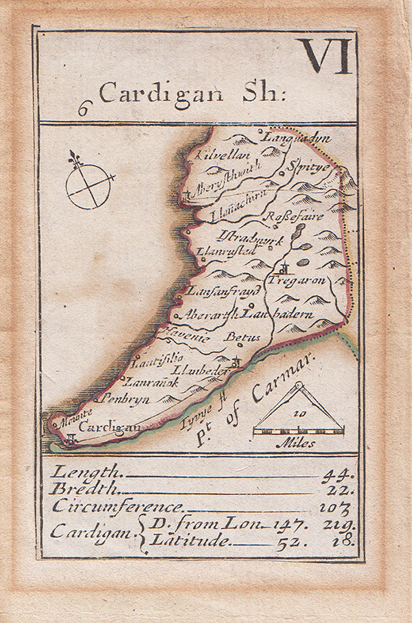 Playing Card map by Robert Morden Cardiganshire VI