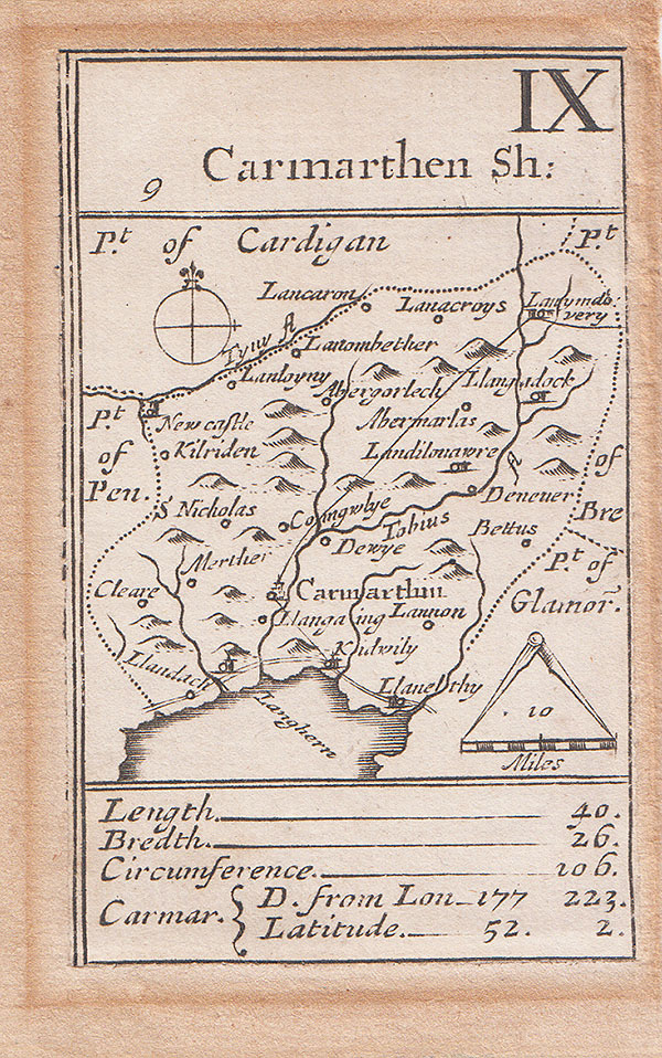 Playing Card map by Robert Morden Carmarthenshire  IX