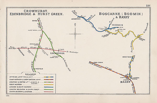 Pre Grouping railway junction around Crowhurst Edenbridge & Hurst Green and Boscarne Bodmin & Haxey