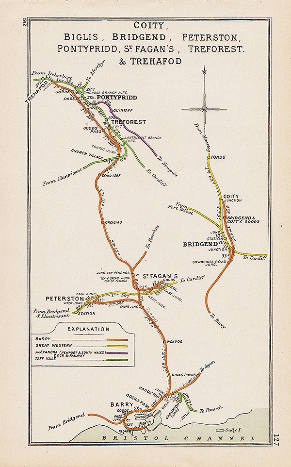 Pre Grouping railway junction around Coity Biglis Bridgend Peterston Pontypridd St Fagan's Treforest & Trehafod