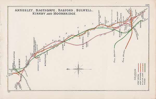 Pre Grouping railway junction around Annesley Bagthorpe Basford Bulwell Kirkby and Moorbridge