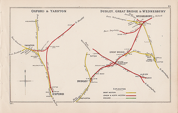 Pre Grouping railway junction around Oxford & Yarnton and Dudley Great Bridge & Wednesbury