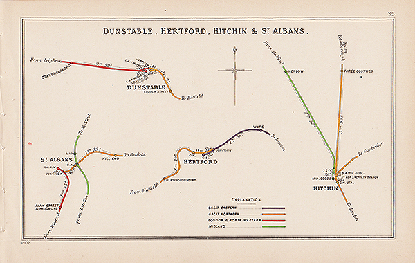 Pre Grouping railway junction around Dunstable Hertford Hitchin & St Albans
