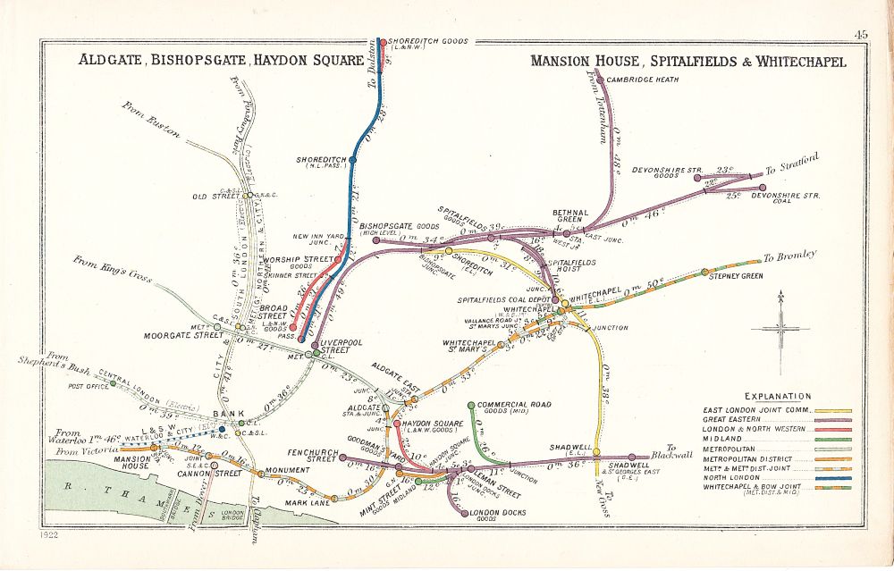 Pre Grouping railway junction around Aldgate Bishopsgate Haydon Square  Mansion House Spitalfields & Whitechapel.