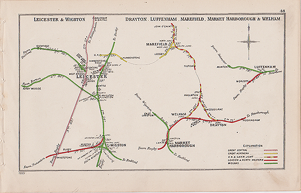 Pre Grouping railway junction around Leicester & Wigston Drayton Luffenham Marefield Market Harbborough & Welham
