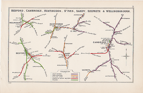 Pre Grouping railway junction around Bedford Cambridge Huntingdon St Ives Sandy Sherpeth & Wellingborough