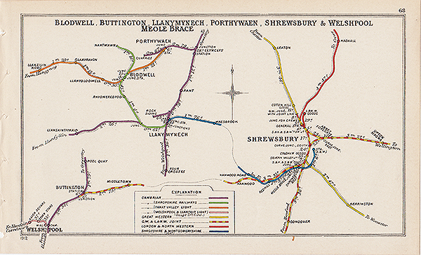 Pre Grouping railway junction around Blodwell Buttington Llanymynech Porthywaen Shrewsbury & Welshpool Moele Brace