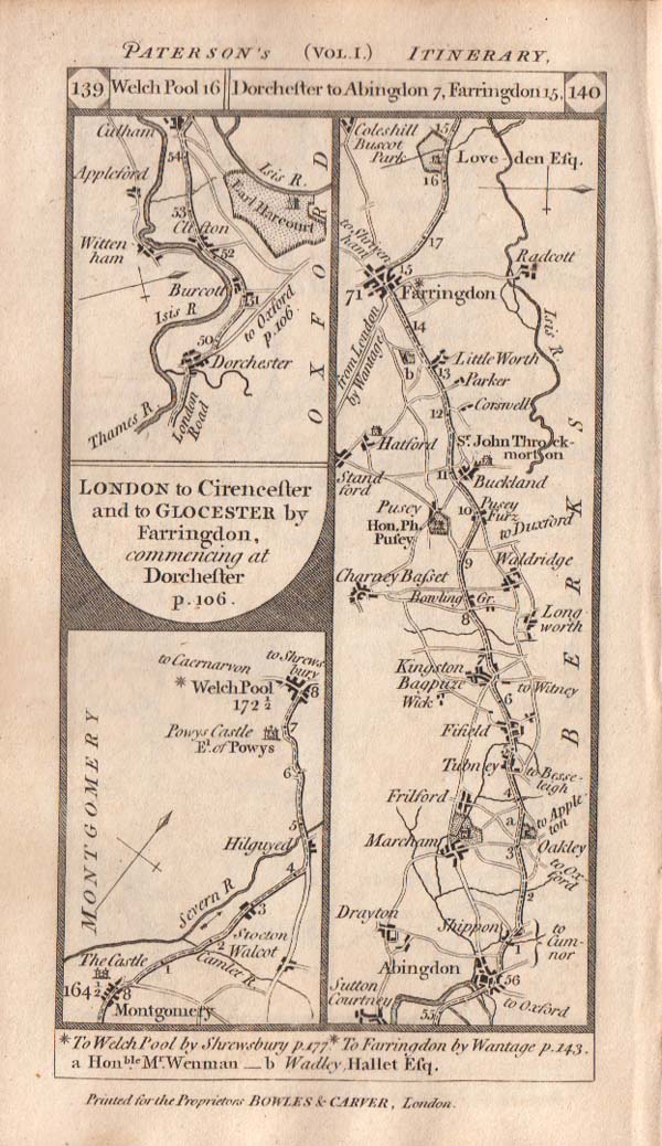 Road from London to Cirencester and to Glocester by Farringdon commencing at Dorchester   On the verso is the road from Tenbury to Ludlow to Bishops Castle 