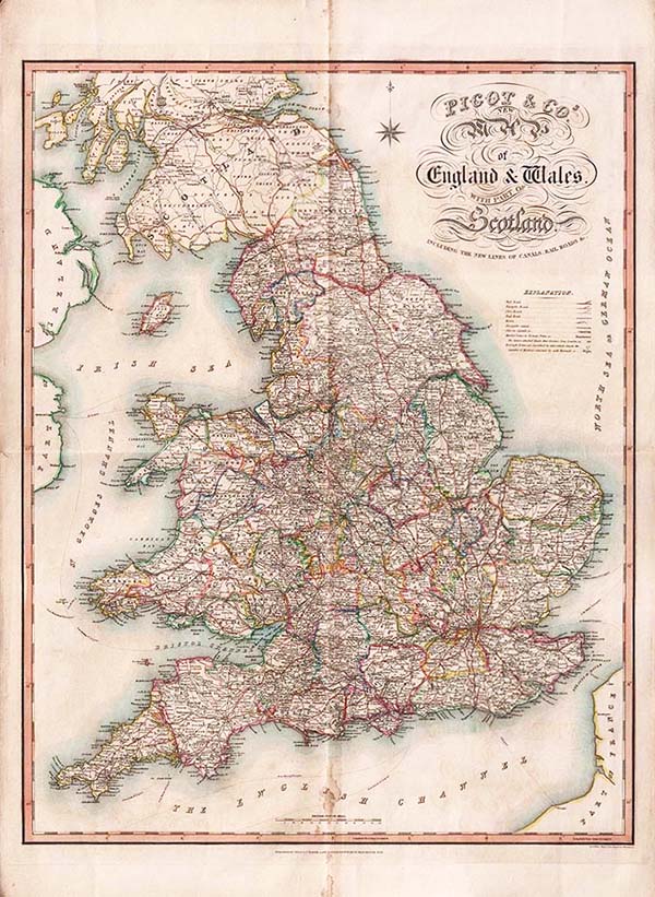 Pigot & Co's New Map of England & Wales with oart of Scotland including the New Lines of Canals Rail Roads &c