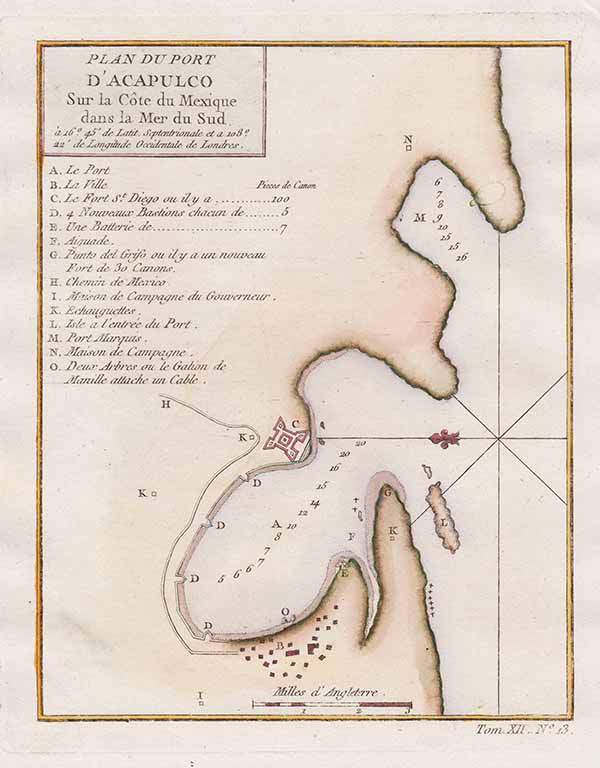 Plan du Port d'Acapulco Sur la Cote du Mexique dans la Mer du Sud -   Jacques Nicolas Bellin 
