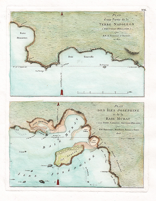  Plan d'une partie de la Terre Napoleon Nouvelle-Hollande par M M H Freycinet et Bernier an 1802 [with] Plan des Iles Josephine et de la Baie Murat a la Terre Napoleon Nouvelle-Hollande    