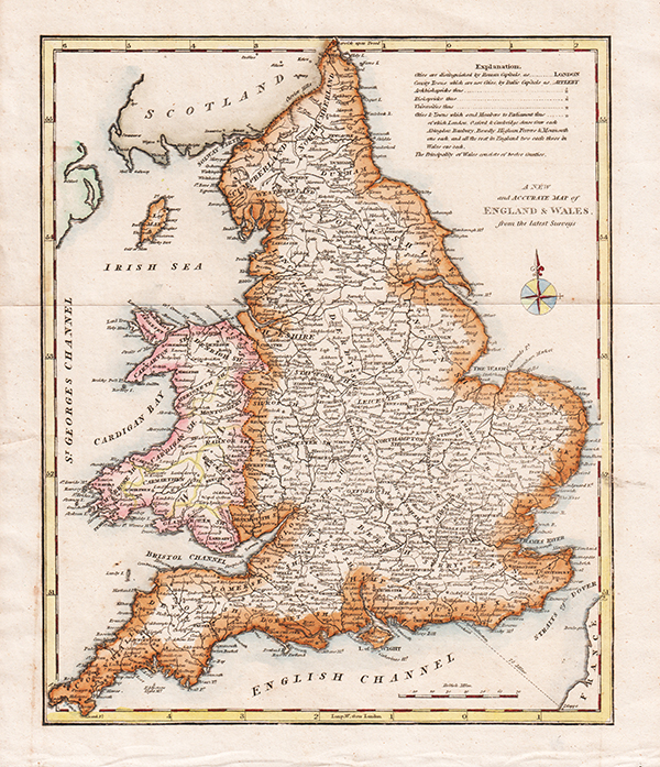 Robert Wilkinson - A New and Accurate Map of England and Wales from the latest Surveys 