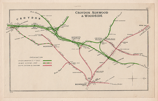 Pre Grouping railway junction around Croydon Norwood & Woodside 