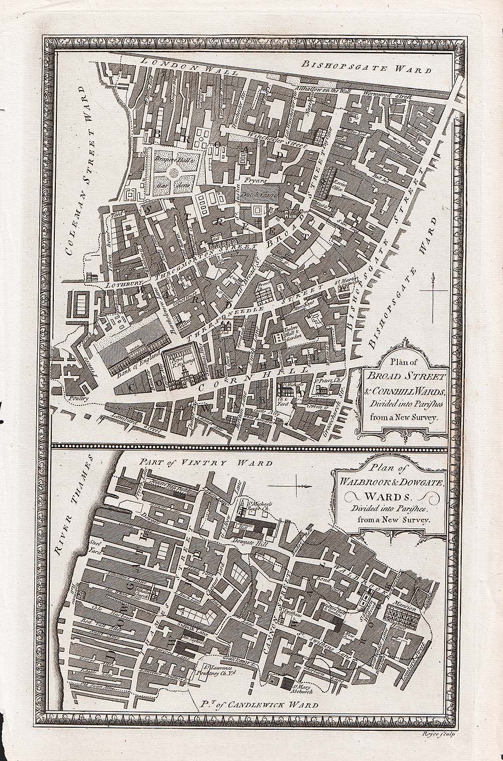 Plans of Broad Street & Cornhill Wards and Walbrook & Dowgate Wards