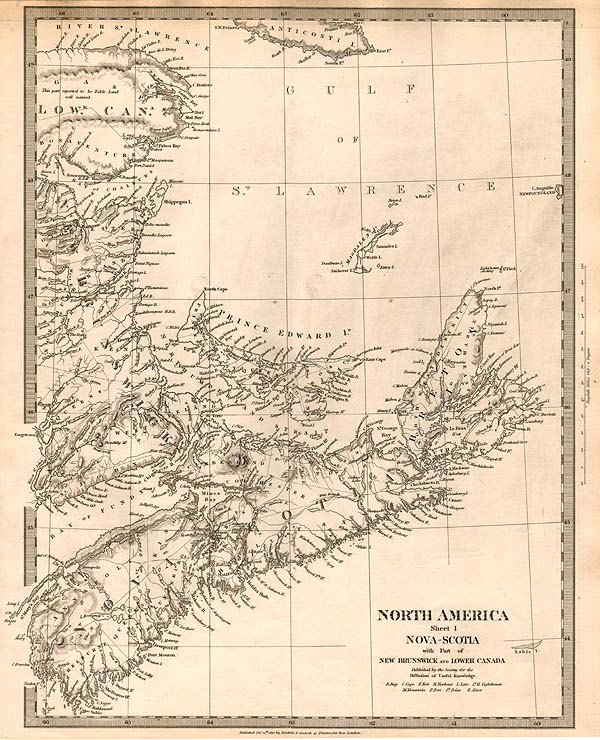 North America Sheet I  Nova Scotia with Part of New Brunswick and Lower Canada