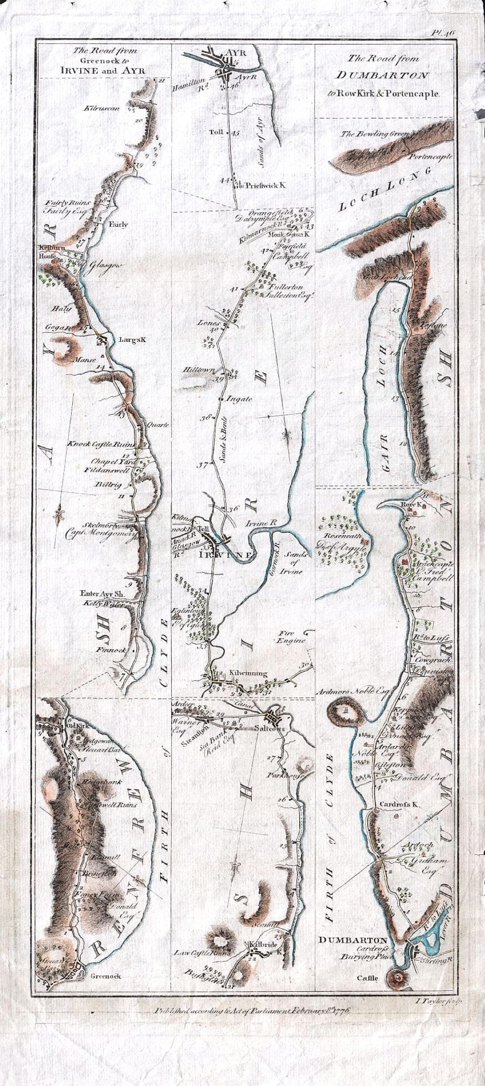 The Road from Greenock to Irvine and Ayr: Road from Dumbarton to Row Kirh and Portencaple. 