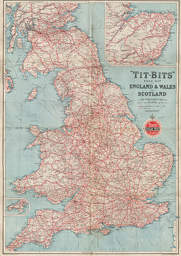 Tit - Bits Road Map of England & Wales and Scotland  John Bartholomew