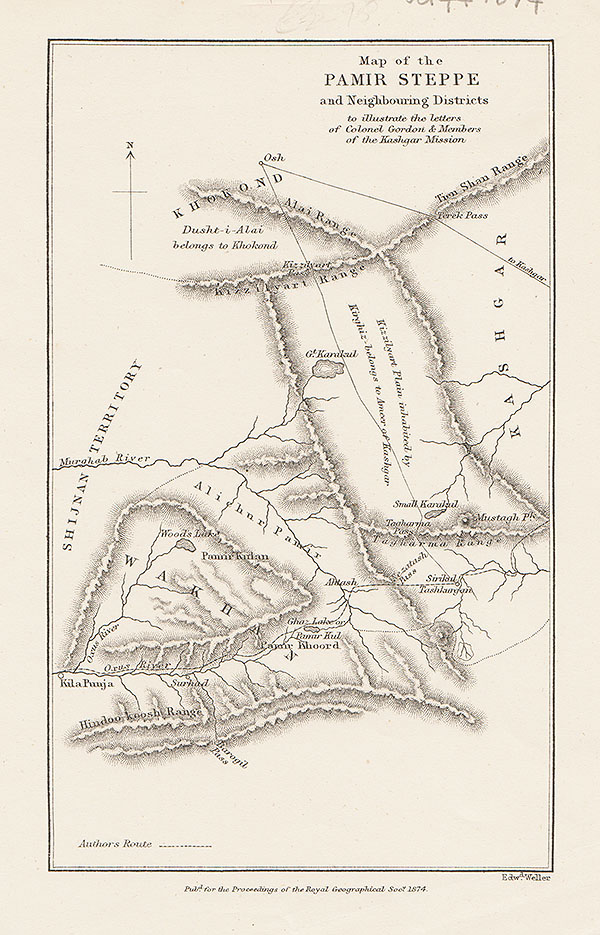 Map of the Pamir Steppe and Neighbouring Districts to illustrate the letters of Colonel Gordon & Members of the Kashgar Mission