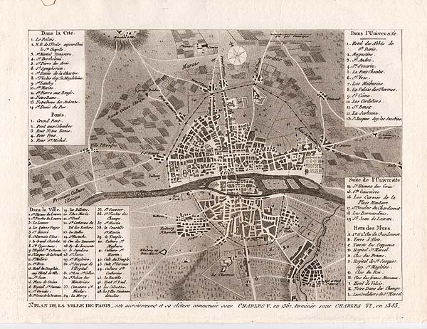 3E Plan de Ville de Paris son accroissement et sa clôture commencé e sous CHARLES V en 1367 terminée sous CHARLES VI en 1383