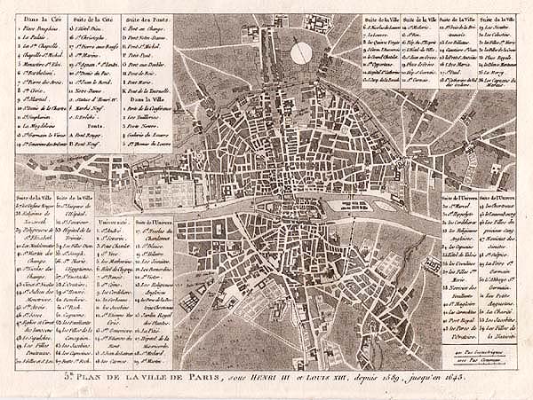 5E Plan de la Ville de Paris sous HENRI III et LOUIS XIII depuis 1589  jusq'en 1643 