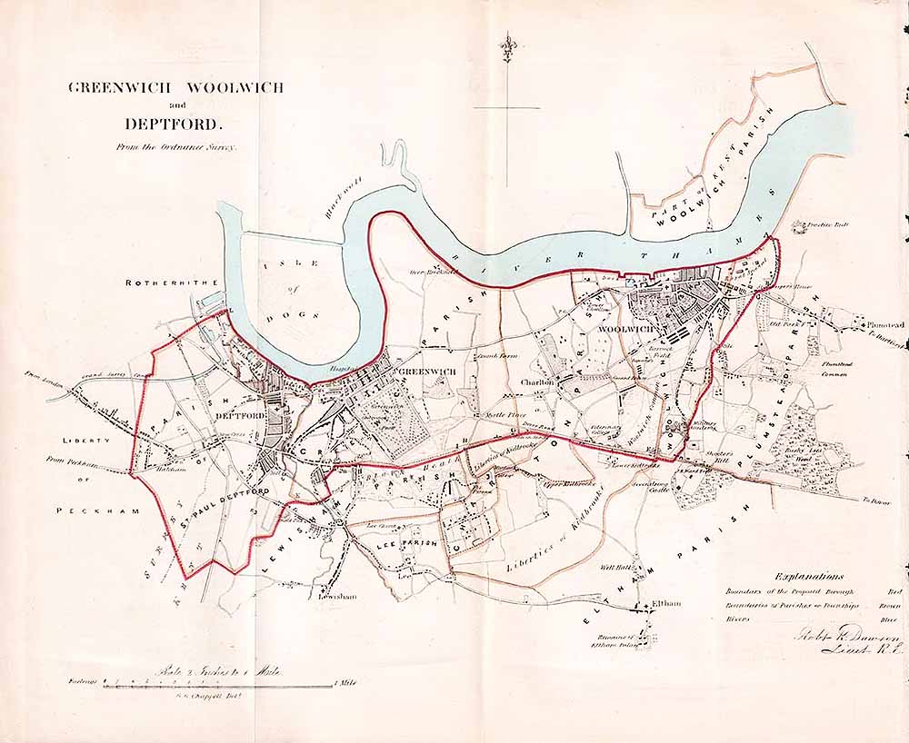 Greenwich, Woolwich and Deptford Town Plan  -  RK Dawson