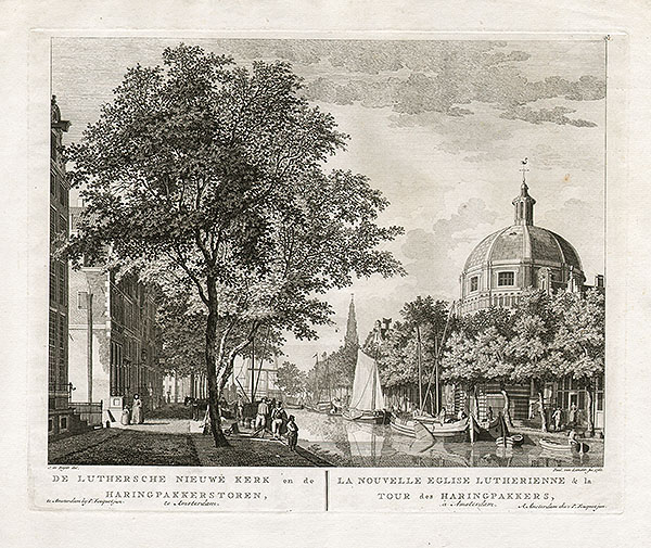 De Luthersche nieuwe kerk en de Haringpakkerstoren te Amsterdam