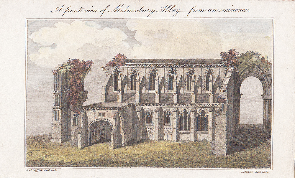 A front view of Malmsbury Abbey from an eminence