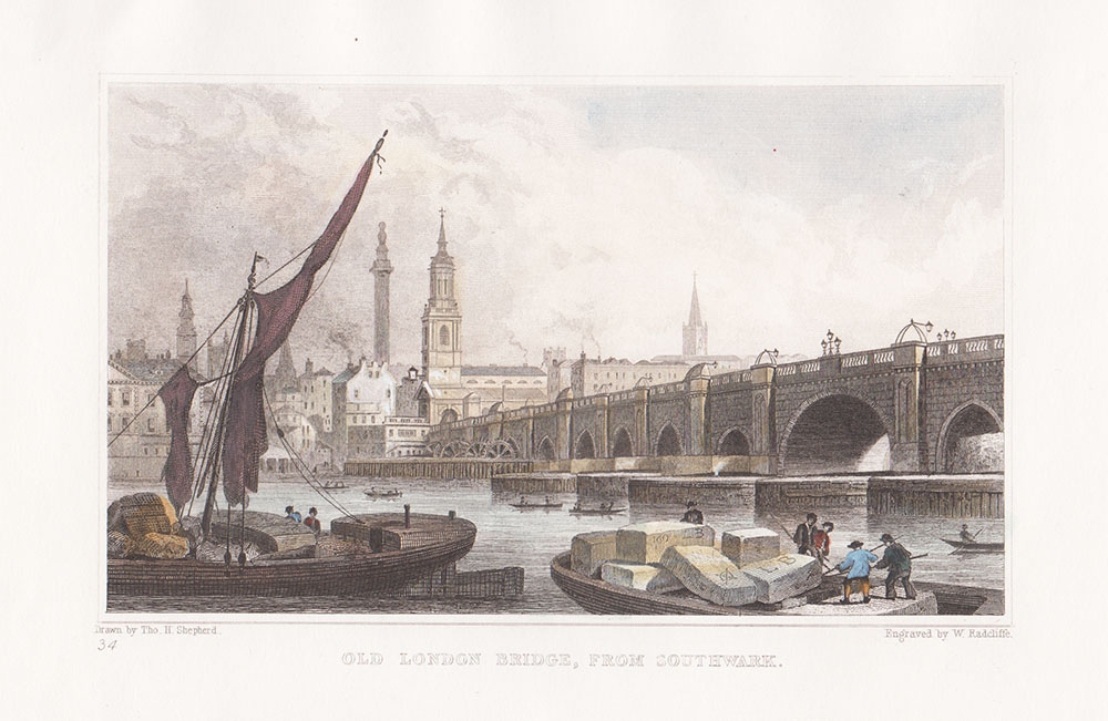 Old London Bridge, from Southwark.