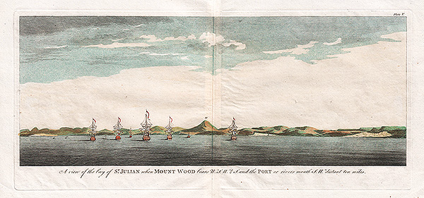 A view of the bay of St. Julian when Mount Wood bears W.S.W. 1/2 S. and the Port or river's mouth S.W. distant 10 miles.