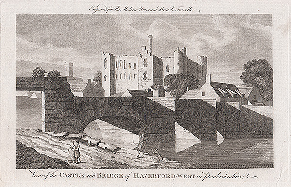 View of the Castle and Bridge of Haverfordwest in Pembrokeshire 