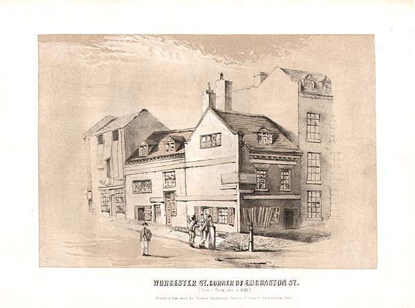 Worcester St corner of Edgbaston St  From a Sketch taken in 1840