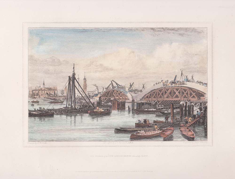 The Works of the New London Bridge taken July 28, 1827.
